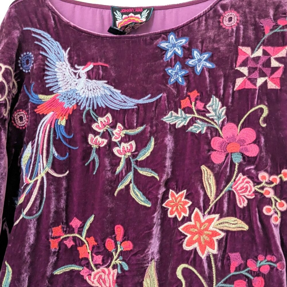 Johnny Was Nikkola Purple Velvet Boatneck Embroidered Blouse Size S - Picture 6 of 9